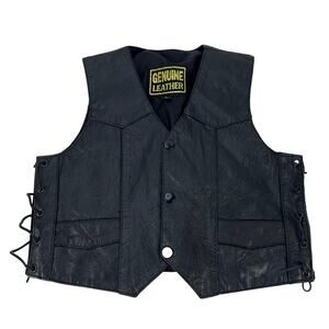 EUC VTG Kid Toddler L Unisex Black Leather Traditional Motorcycle Biker Vest